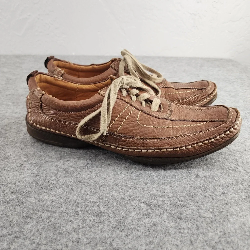 Sandro Moscoloni‎ Mens 8D Brown Pebble Leather Contrast Stitch Lace Up Oxfords
